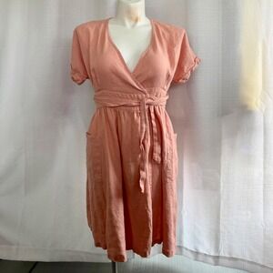 Lintico 100% Linen Wrap Dress Size Small Rose Pink Minimalist Everyday Dress